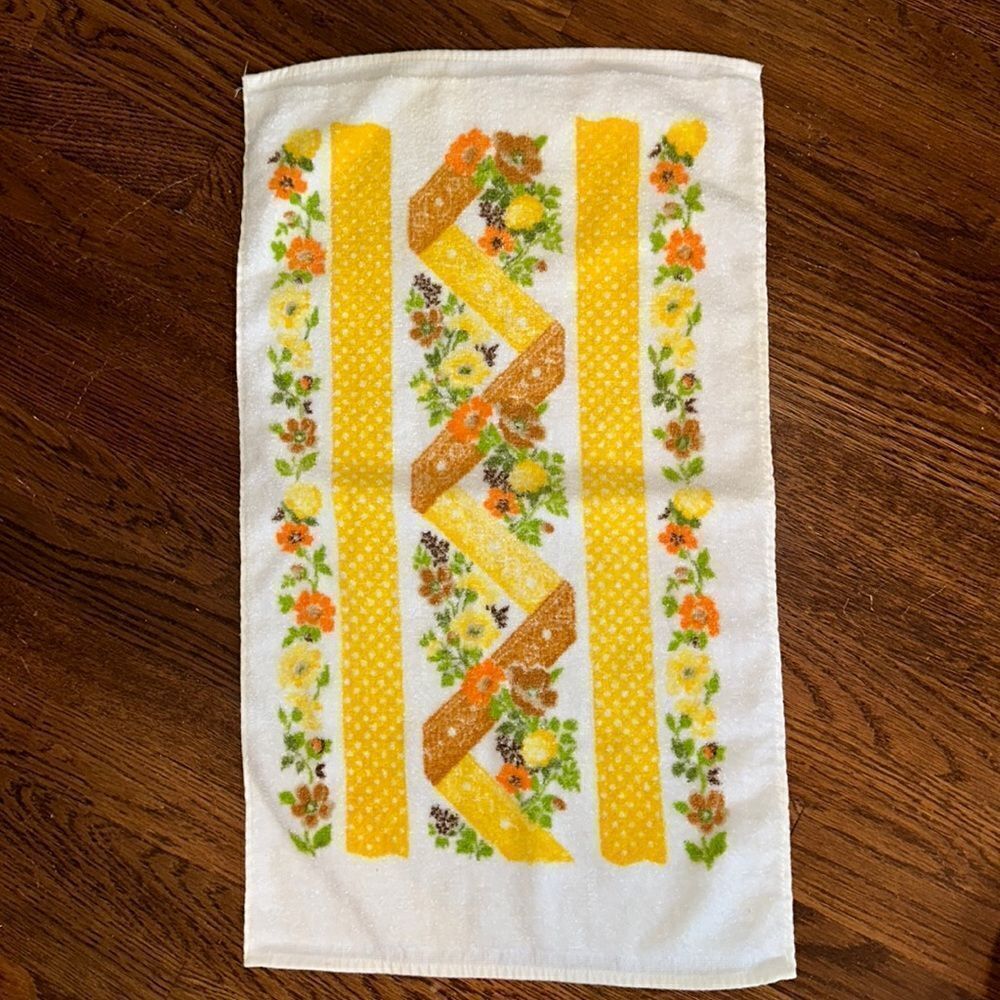 Vtg 60s/70s‎ Cannon Royal Family white cotton floral terry cloth kitchen towel